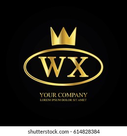golden elegant wx initial letter with crown typography design logotype for brand and company identity. gradient gold color
