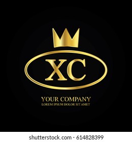 golden elegant xc initial letter with crown typography design logotype for brand and company identity. gradient gold color