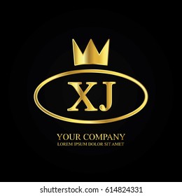 golden elegant xj initial letter with crown typography design logotype for brand and company identity. gradient gold color