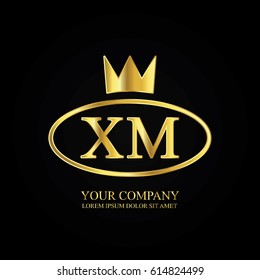 golden elegant xm initial letter with crown typography design logotype for brand and company identity. gradient gold color