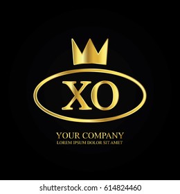golden elegant xo initial letter with crown typography design logotype for brand and company identity. gradient gold color