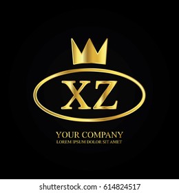 golden elegant xz initial letter with crown typography design logotype for brand and company identity. gradient gold color