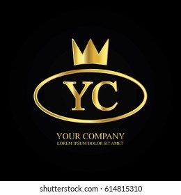 golden elegant yc initial letter with crown typography design logotype for brand and company identity. gradient gold color