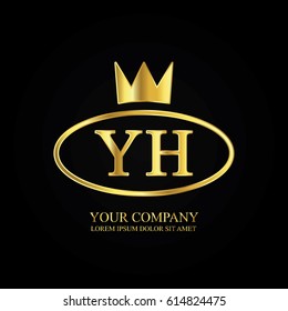 golden elegant yh initial letter with crown typography design logotype for brand and company identity. gradient gold color