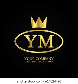 golden elegant ym initial letter with crown typography design logotype for brand and company identity. gradient gold color