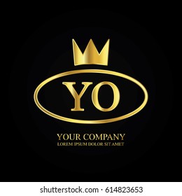 golden elegant yo initial letter with crown typography design logotype for brand and company identity. gradient gold color