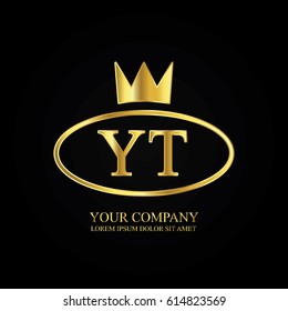 golden elegant yt initial letter with crown typography design logotype for brand and company identity. gradient gold color