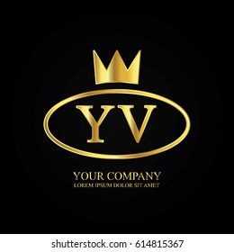 golden elegant yv initial letter with crown typography design logotype for brand and company identity. gradient gold color