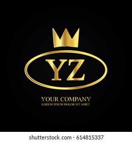 golden elegant yz initial letter with crown typography design logotype for brand and company identity. gradient gold color
