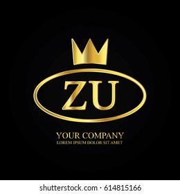 golden elegant zu initial letter with crown typography design logotype for brand and company identity. gradient gold color