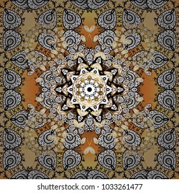 Golden element on background. Damask seamless pattern repeating background. Antique golden repeatable wallpaper. Gold floral ornament in baroque style.