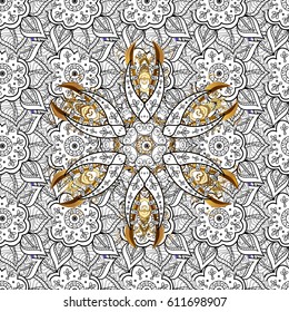 Golden element on background. Gold Wallpaper on texture background. Gold floral ornament in baroque style. Damask seamless pattern repeating background.