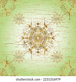 Elementos dorados en tonos beige, marrón y neutro. Color del fondo de repetición sin inconvenientes de Damask. Ornamento dorado floral de estilo barroco. Fondo de escritorio de oro sobre fondo de textura.