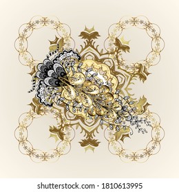 Goldenes Element auf beigen und neutralen Farben. Antike, goldene, wiederholbare Tapete. Damast nahtlos wiederholendes Muster. Goldene Blumenschmuck im barocken Stil.