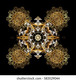 Golden element on black background. Damask repeating background. Gold Wallpaper on texture background. Gold black floral ornament in baroque style.