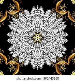 Golden element on black background. Vector line art border for design template. Eastern style element. Golden outline floral decor. Vector sketch for invitations, cards, thank you message, web page.