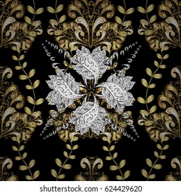 Golden element on black background. Ornate vector decoration. Vintage baroque floral seamless pattern in gold over. Luxury, royal and Victorian concept.