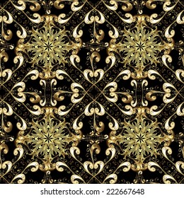 Golden element on black, brown and gray colors. Eastern style element. Line art seamless border for design template. Golden outline floral decor. Vector illustration for invitations, cards, web page.