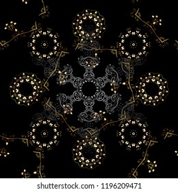 Golden element on black, gray and brown colors. Gold floral ornament in baroque style. Damask seamless repeating background. Gold Wallpaper on texture background.