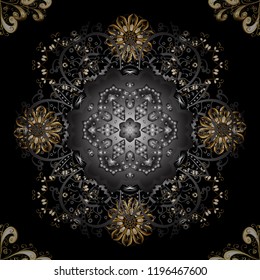 Golden element on black, gray and brown colors. Ornate vector decoration. Vintage baroque floral seamless pattern in gold over black, gray and brown. Luxury, royal and Victorian concept.