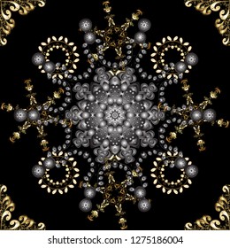 Golden element on a black and gray colors. Damask background. Golden floral seamless pattern. Gold floral ornament in baroque style.