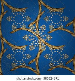 Golden element on blue background. Vintage baroque floral pattern in gold over blue. Luxury, royal and Victorian concept. Ornate vector decoration.