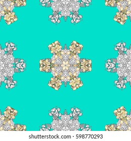 Golden element on blue background. Damask background. Seamless pattern. Golden floral wallpaper. Gold blue floral ornament in baroque style.