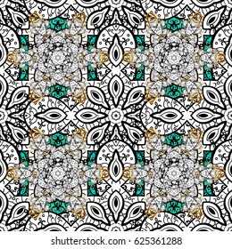 Golden element on blue background. Gold Wallpaper on texture background.Damask pattern repeating background. Gold blue floral ornament in baroque style.