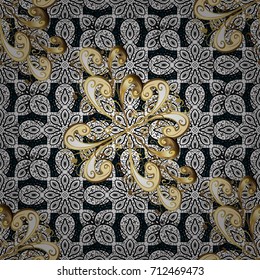 Golden element on blue background. Vector line art border for design template. Vector illustration for invitations, cards, certificate, web page. Eastern style element. Golden outline floral decor.