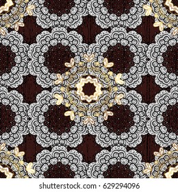 Golden element on brown background. Luxury, royal and Victorian concept. Ornate vector decoration. Vintage baroque floral pattern in gold over brown.