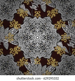 Golden element on brown background. Vintage baroque floral pattern in gold over brown. Luxury, royal and Victorian concept. Ornate vector decoration.