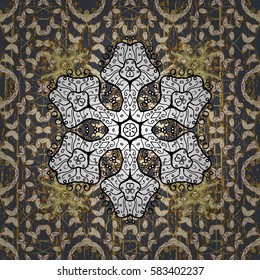 Golden element on gray background. Antique golden repeatable wallpaper. Golden floral ornament in baroque style. Damask repeating background.