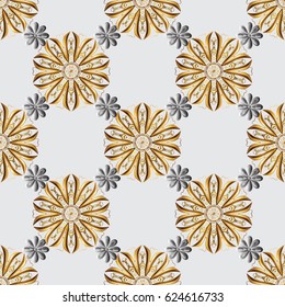 Golden element on gray background. Gold gray floral ornament in baroque style. Damask seamless pattern repeating background. Gold Wallpaper on texture background.
