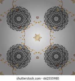 Golden element on gray background. Gold Wallpaper on texture background. Gold gray floral ornament in baroque style. Damask seamless pattern repeating background.