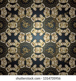 Golden element on gray and beige colors. Luxury, royal and Victorian concept. Vintage baroque floral seamless pattern in gold over gray and beige. Ornate vector decoration.