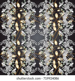 Golden element on gray, white and black colors. Ornate vector decoration. Vintage baroque floral ornamental pattern in gold over gray, white and black. Luxury, royal and Victorian concept.