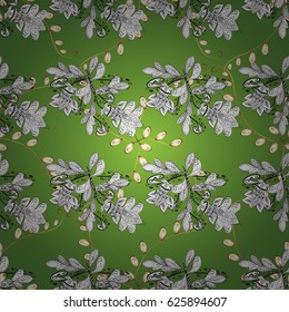 Golden element on green background. Seamless pattern.  