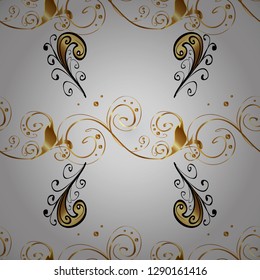 Golden element on neutral and gray colors. Vintage baroque floral seamless pattern in gold over neutral and gray. Luxury, royal and Victorian concept. Ornate vector decoration.