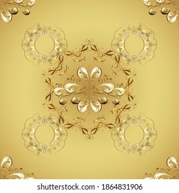 Elemento dorado sobre colores neutros y amarillos. Color del fondo de repetición sin inconvenientes de Damask. Fondo de escritorio de oro sobre fondo de textura. Ornamento dorado floral de estilo barroco.