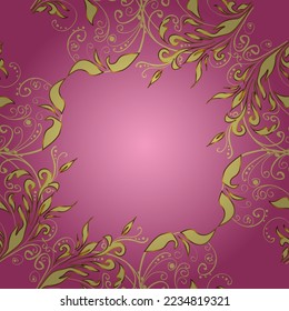 Golden element on a pink, yellow and brown colors. Gold floral ornament in baroque style. Golden floral seamless pattern. Damask background.