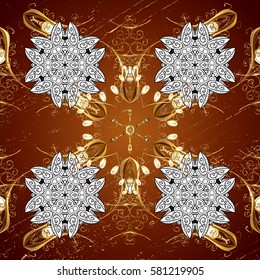 Golden element on a red background. Damask background. Golden floral. Gold floral ornament in baroque style.