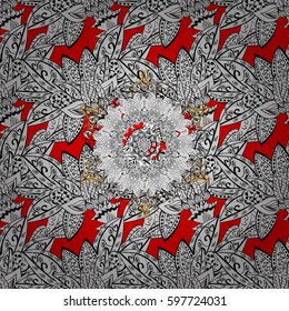 Golden element on red background. Vector sketch for invitations, thank you message, web page. Golden outline floral decor. Eastern style element. Vector line art seamless border for design template.