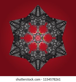 Golden element on red, white and black colors. Ornate raster decoration. Luxury, royal and Victorian concept. Vintage baroque floral ornamental pattern in gold over red, white and black.