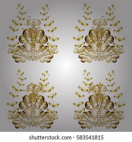 Golden element on white background. Damask seamless pattern repeating background. Antique golden repeatable wallpaper. Golden floral ornament in baroque style.