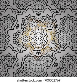 Golden element on white background. Golden outline floral decor. Line art border for design template. Eastern style element. Vector illustration for invitations, cards, web page.