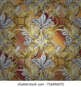 Golden element on white, neutral and beige colors. Golden outline floral decor. Vector sketch for invitations, cards, web page. Vector line art border for design template. Eastern style element.