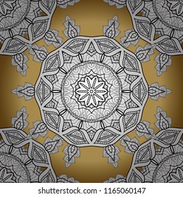 Golden element on white, yellow and black colors. Gold floral ornament in baroque style. Gold Wallpaper on texture background. Damask ornamental repeating background.