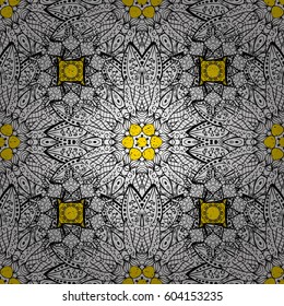 Golden element on yellow background. Golden outline floral decor. Vector illustration for invitations, cards, certificate, web page. Vector line art border for design template. Eastern style element.