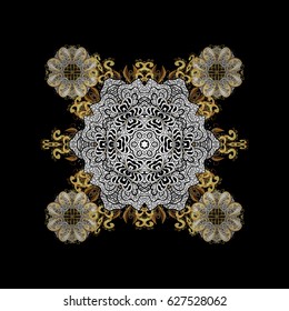 Golden elements. Abstract with Floral Elements. Snowflakes design on black background in black colors. Vector winter pattern.
