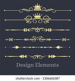 Golden elements for design in vintage style. Vector image